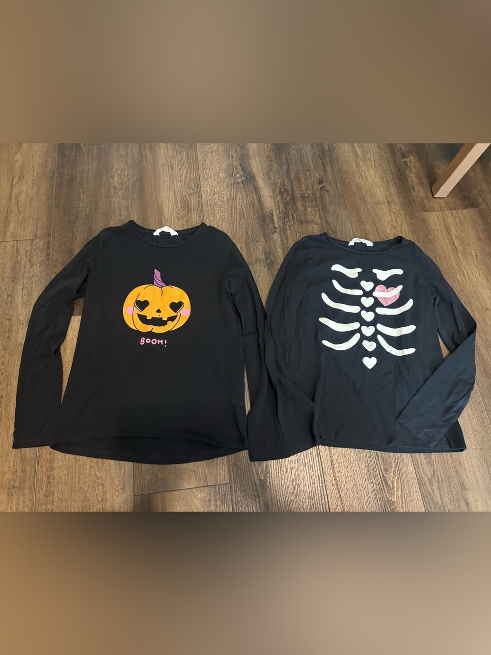 H & M Girls Halloween Long Sleeve Shirts - Pumpkin & Skeleton size 10